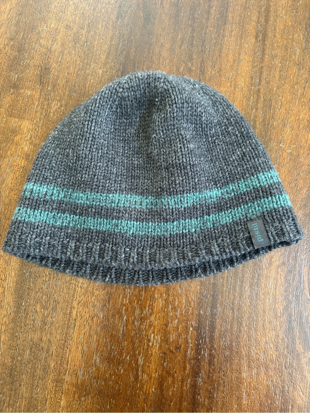 Pistil Elroy Beanie Fleece Wool Blend Charcoal Gray with Teal Stripes Knit OS